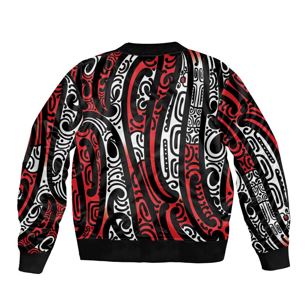New Zealand Maori Taniko Sleeve Zip Bomber Jacket Red Kowhaiwhai Puhoro LT9 - Polynesian Pride