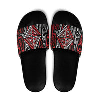 New Zealand Maori Taniko Slide Sandals Red Kowhaiwhai Puhoro - Polynesian Pride