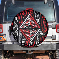 New Zealand Maori Taniko Spare Tire Cover Red Kowhaiwhai Puhoro