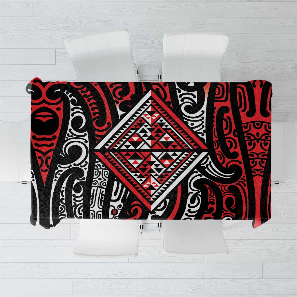 New Zealand Maori Taniko Tablecloth Red Kowhaiwhai Puhoro
