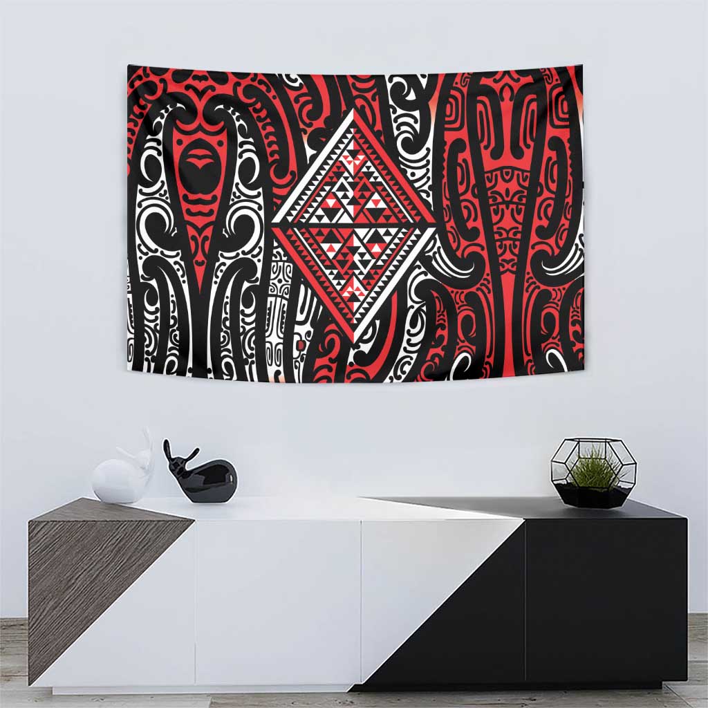 New Zealand Maori Taniko Tapestry Red Kowhaiwhai Puhoro