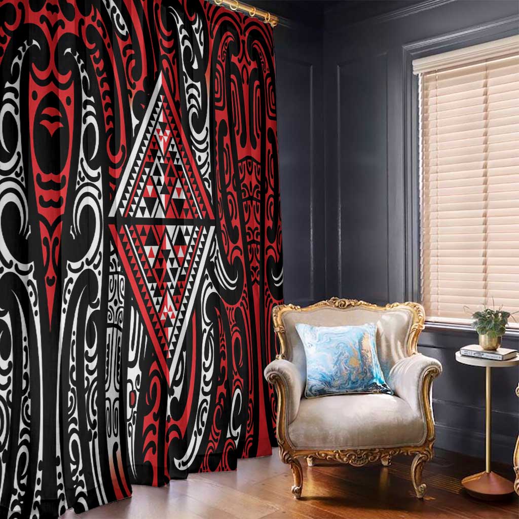 New Zealand Maori Taniko Window Curtain Red Kowhaiwhai Puhoro
