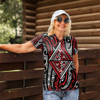 New Zealand Maori Taniko Women Polo Shirt Red Kowhaiwhai Puhoro