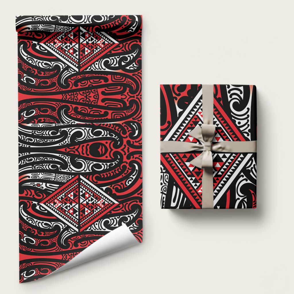New Zealand Maori Taniko Wrapping Paper Red Kowhaiwhai Puhoro - Polynesian Pride