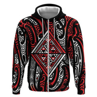 New Zealand Maori Taniko Zip Hoodie Red Kowhaiwhai Puhoro LT9 Zip Hoodie Red - Polynesian Pride