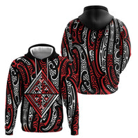 New Zealand Maori Taniko Zip Hoodie Red Kowhaiwhai Puhoro LT9 - Polynesian Pride