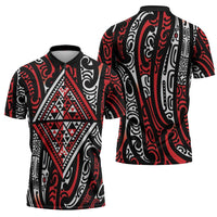 New Zealand Maori Taniko Zipper Polo Shirt Red Kowhaiwhai Puhoro - Polynesian Pride
