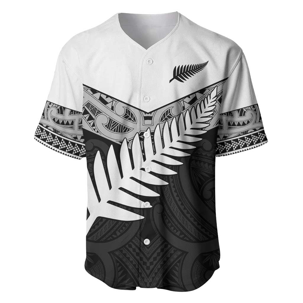 New Zealand Silver Fern Baseball Jersey Maori Koru Mixed Taniko Pattern