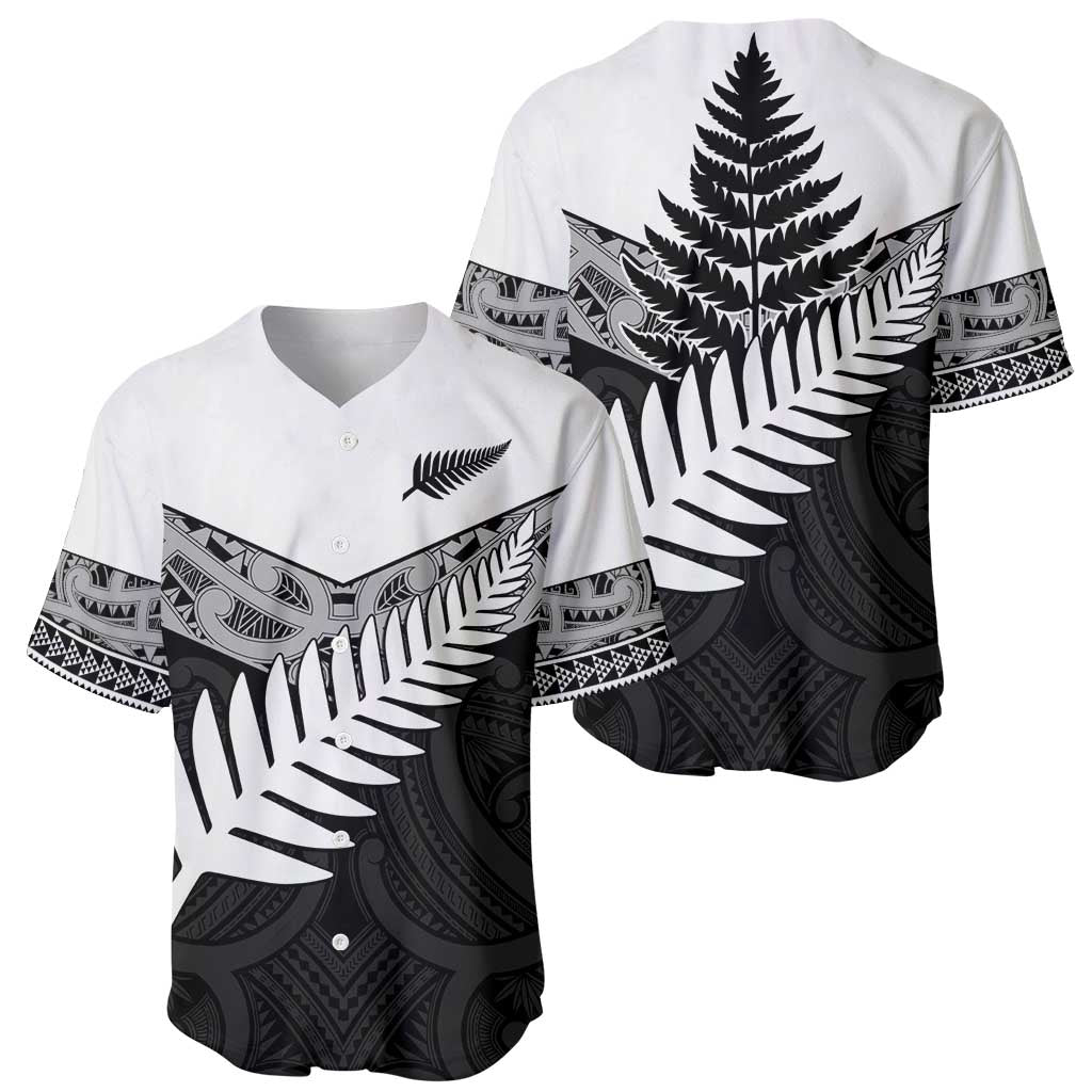 New Zealand Silver Fern Baseball Jersey Maori Koru Mixed Taniko Pattern