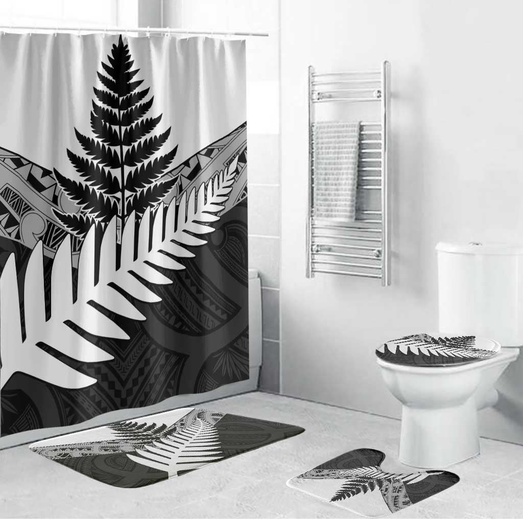 New Zealand Silver Fern Bathroom Set Maori Koru Mixed Taniko Pattern - Polynesian Pride