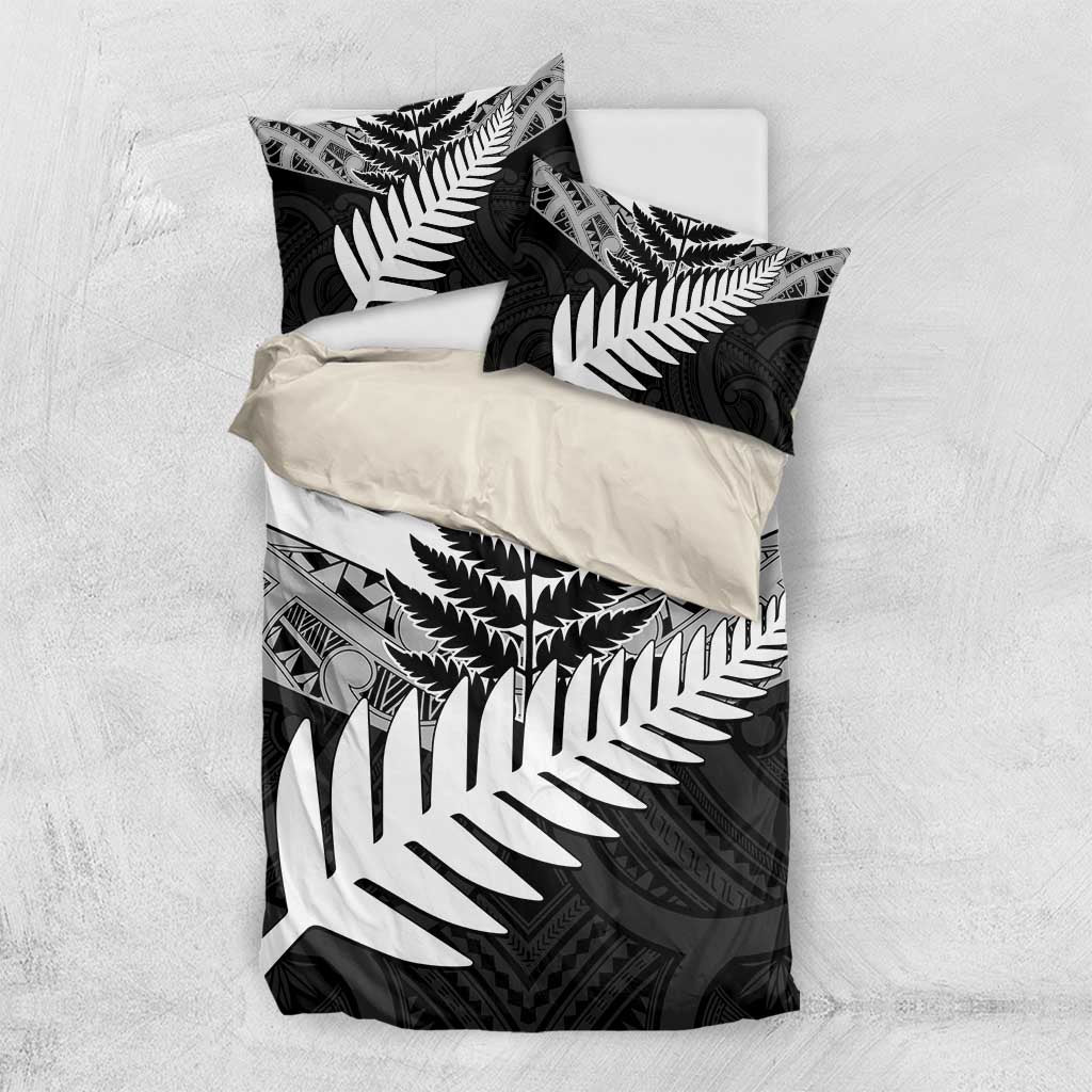 New Zealand Silver Fern Bedding Set Maori Koru Mixed Taniko Pattern