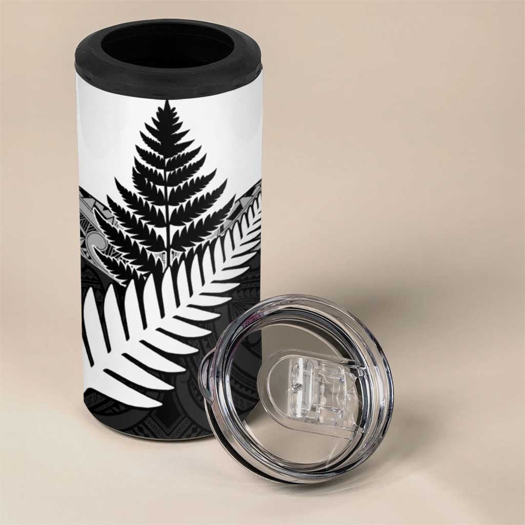 New Zealand Silver Fern 4 in 1 Can Cooler Tumbler Maori Koru Mixed Taniko Pattern