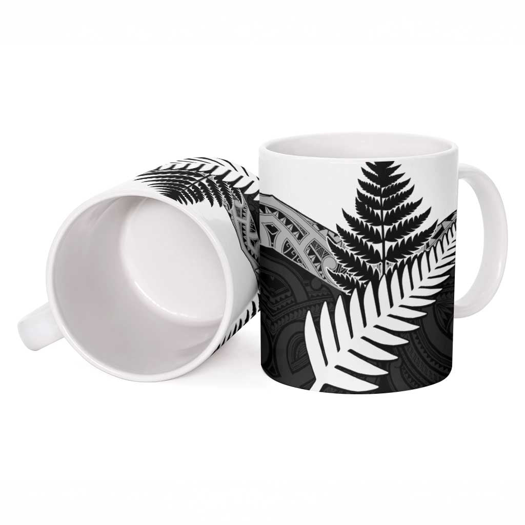 New Zealand Silver Fern Ceramic Mug Maori Koru Mixed Taniko Pattern - Polynesian Pride