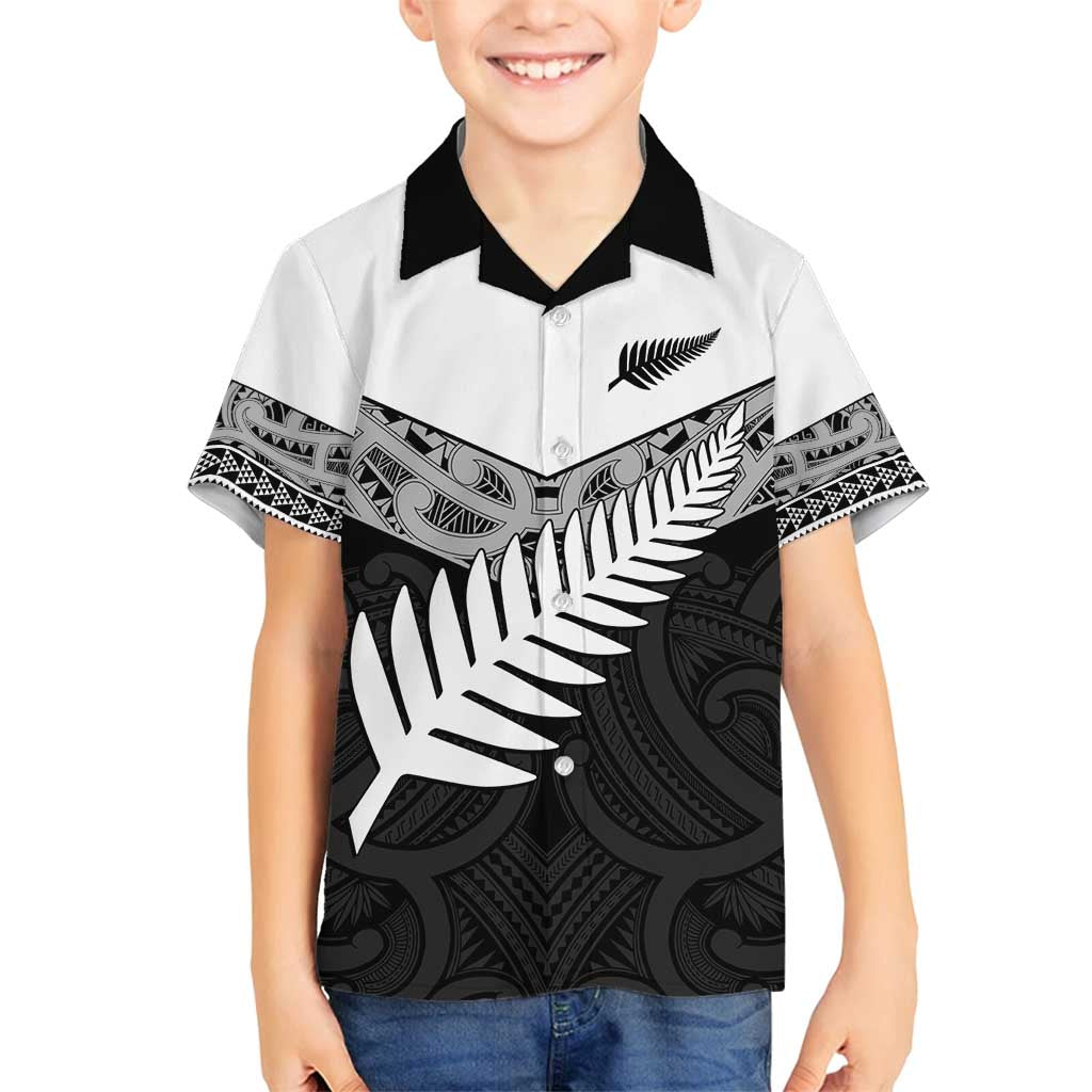 New Zealand Silver Fern Family Matching Off Shoulder Short Dress and Hawaiian Shirt Maori Koru Mixed Taniko Pattern