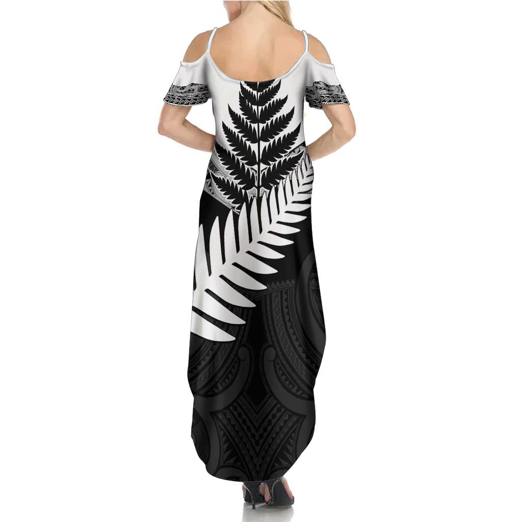 New Zealand Silver Fern Family Matching Summer Maxi Dress and Hawaiian Shirt Maori Koru Mixed Taniko Pattern