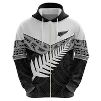 New Zealand Silver Fern Hoodie Maori Koru Mixed Taniko Pattern