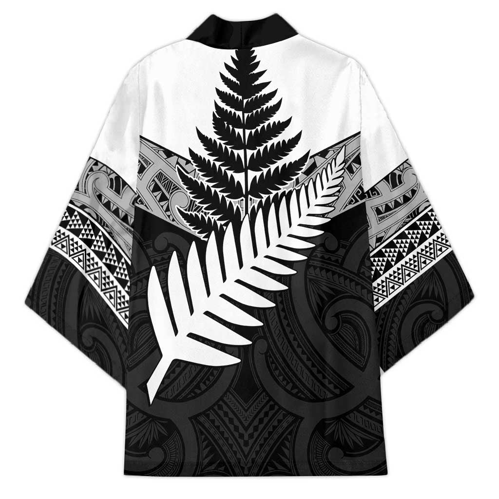 New Zealand Silver Fern Kimono Maori Koru Mixed Taniko Pattern - Polynesian Pride
