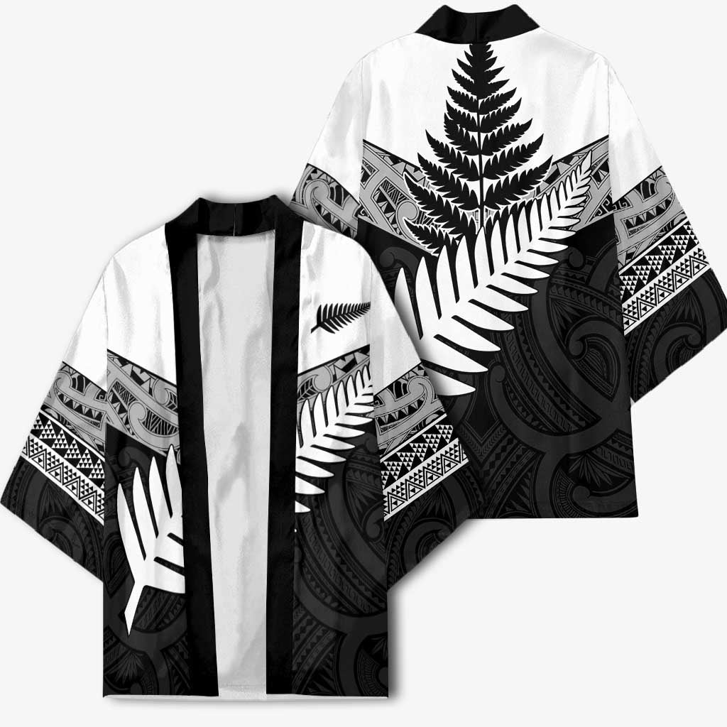 New Zealand Silver Fern Kimono Maori Koru Mixed Taniko Pattern - Polynesian Pride