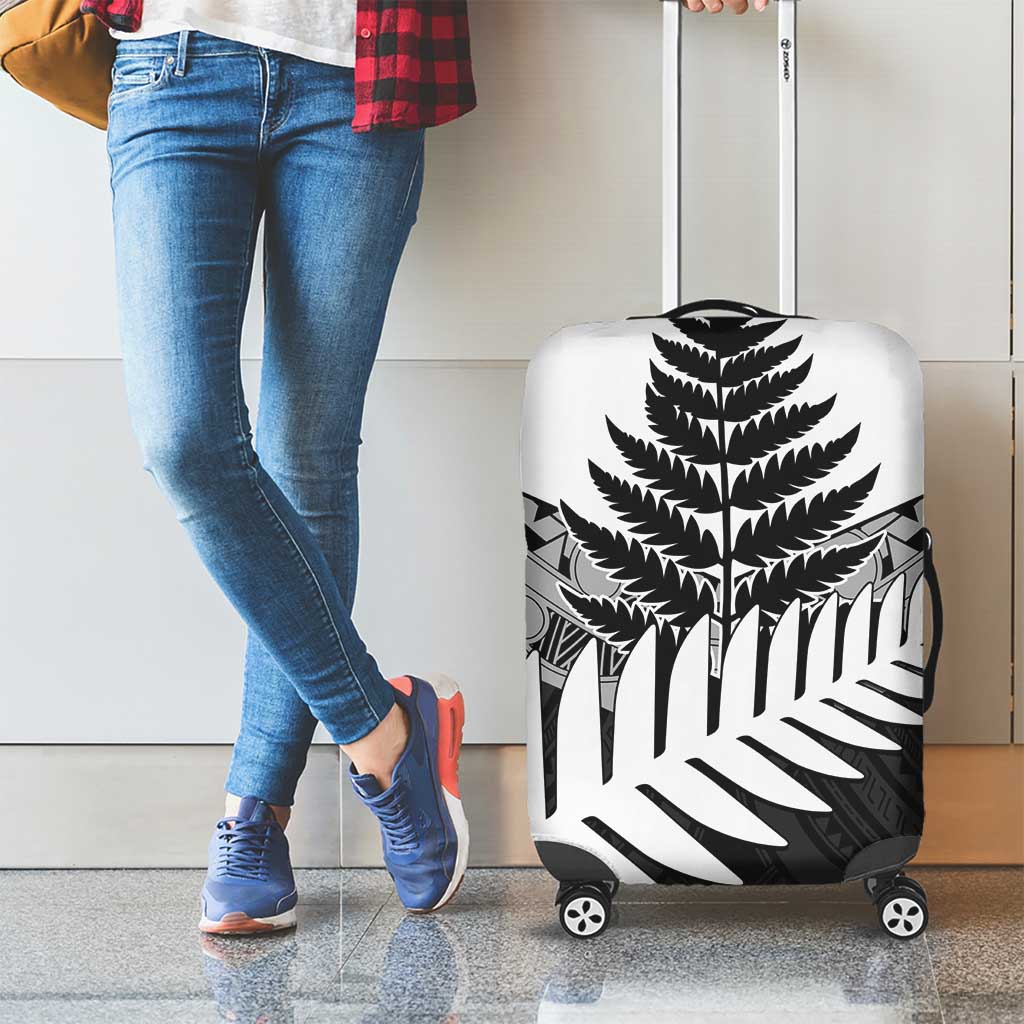 New Zealand Silver Fern Luggage Cover Maori Koru Mixed Taniko Pattern