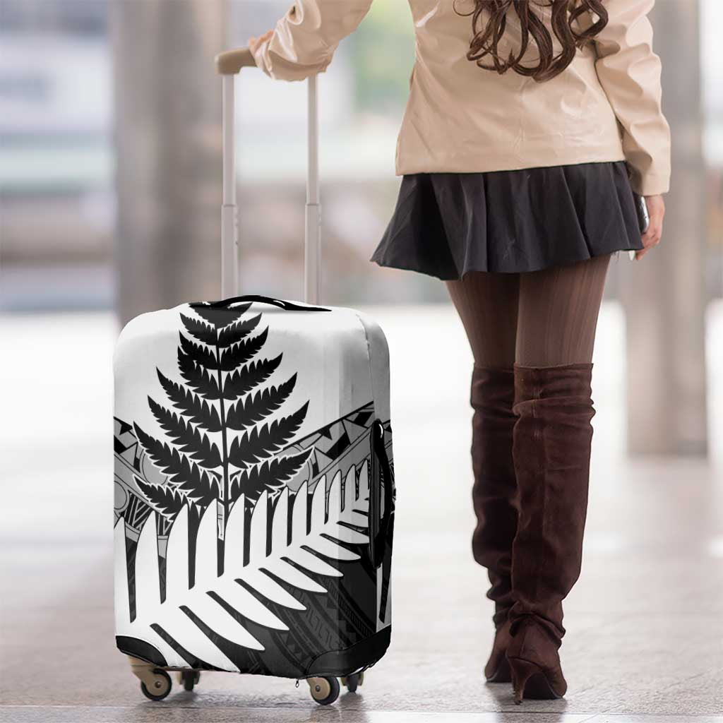 New Zealand Silver Fern Luggage Cover Maori Koru Mixed Taniko Pattern