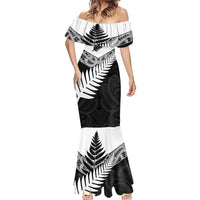 New Zealand Silver Fern Mermaid Dress Maori Koru Mixed Taniko Pattern