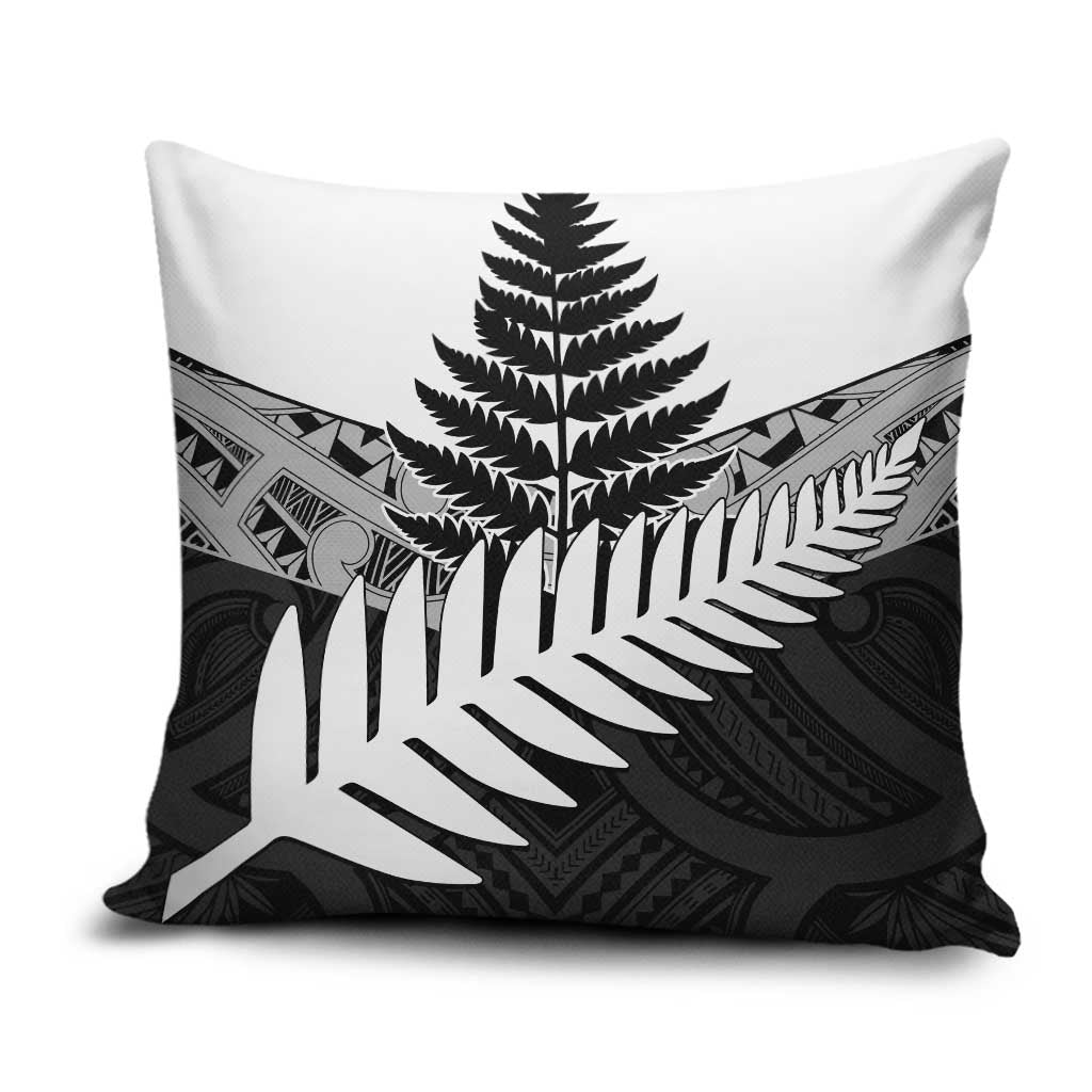 New Zealand Silver Fern Pillow Cover Maori Koru Mixed Taniko Pattern - Polynesian Pride