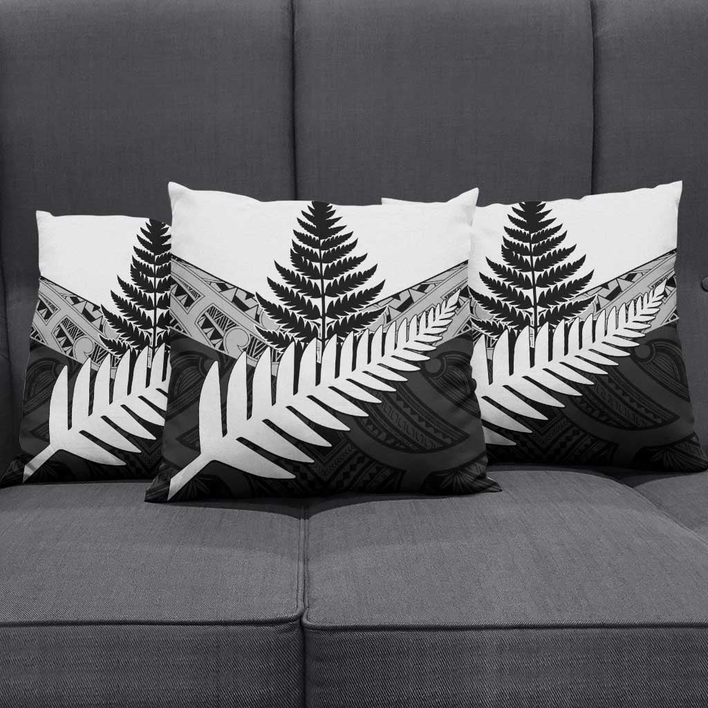 New Zealand Silver Fern Pillow Cover Maori Koru Mixed Taniko Pattern - Polynesian Pride