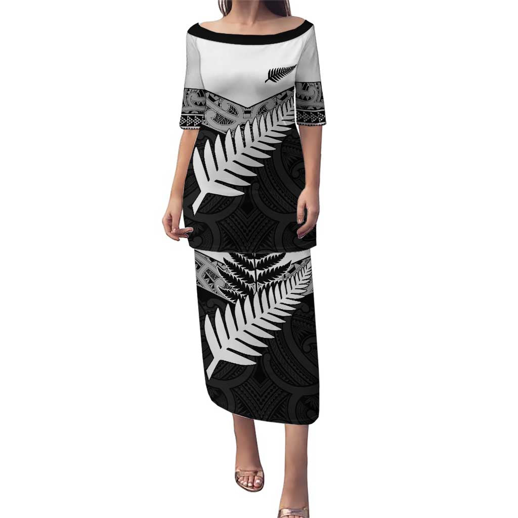 New Zealand Silver Fern Puletasi Maori Koru Mixed Taniko Pattern