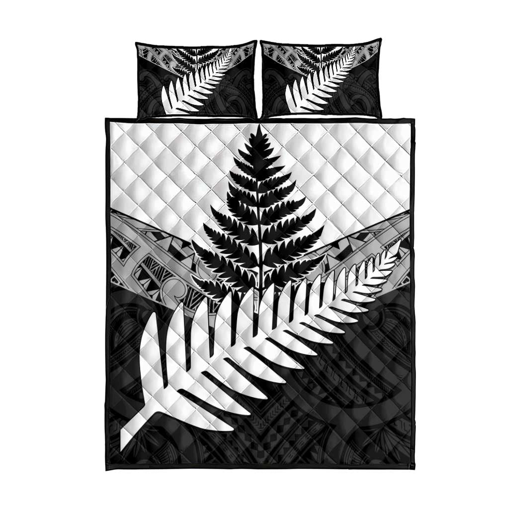 New Zealand Silver Fern Quilt Bed Set Maori Koru Mixed Taniko Pattern