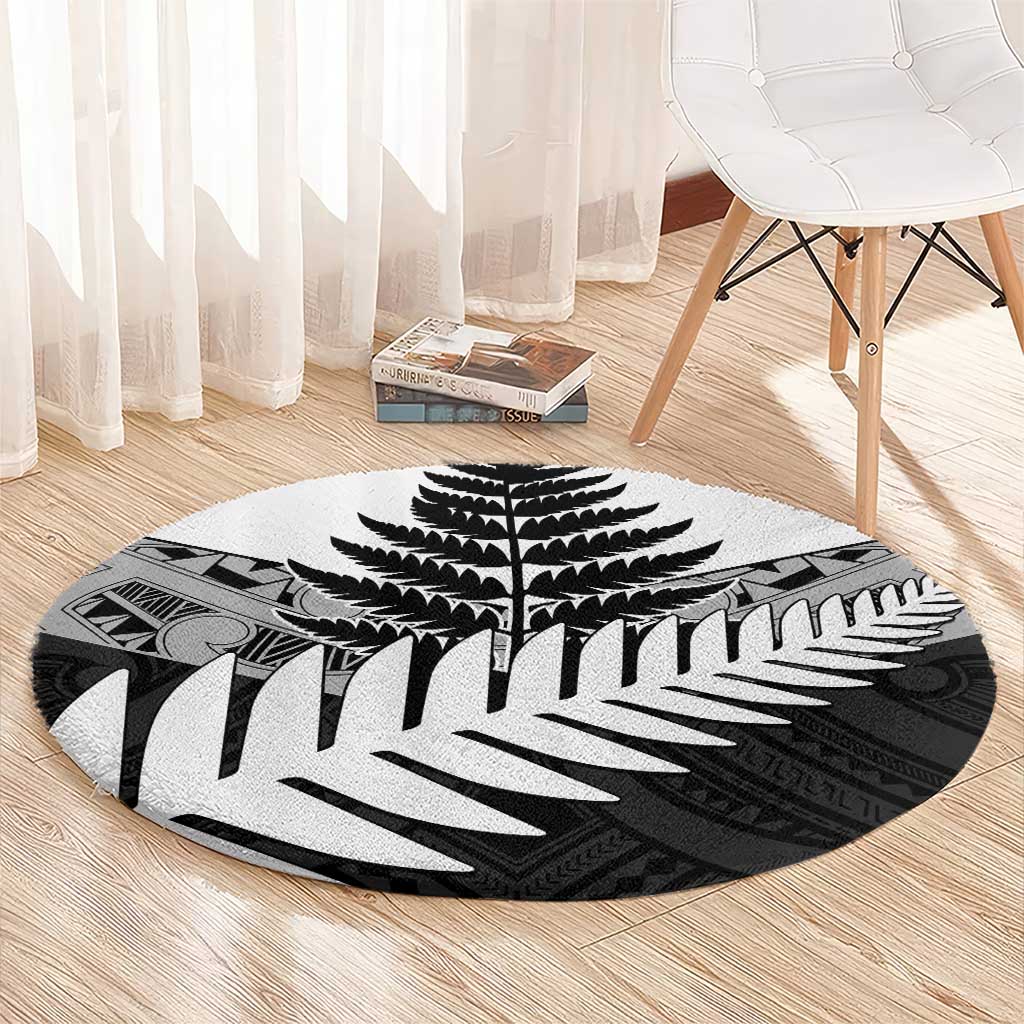 New Zealand Silver Fern Round Carpet Maori Koru Mixed Taniko Pattern