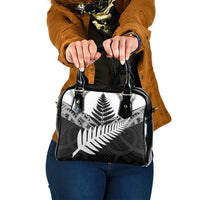 New Zealand Silver Fern Shoulder Handbag Maori Koru Mixed Taniko Pattern LT9 One Size White - Polynesian Pride