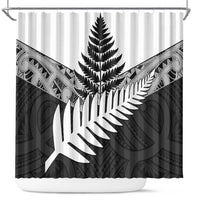 New Zealand Silver Fern Shower Curtain Maori Koru Mixed Taniko Pattern LT9 White - Polynesian Pride