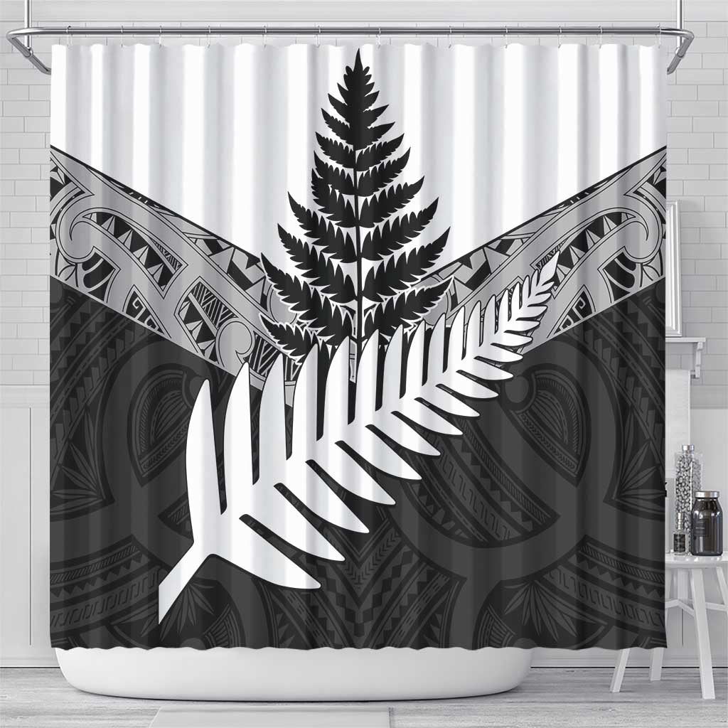 New Zealand Silver Fern Shower Curtain Maori Koru Mixed Taniko Pattern LT9 - Polynesian Pride