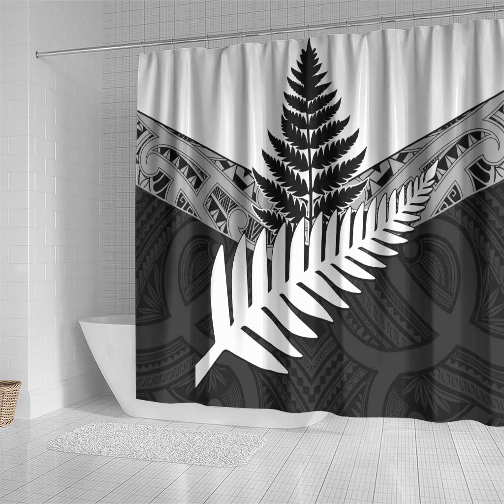 New Zealand Silver Fern Shower Curtain Maori Koru Mixed Taniko Pattern LT9 - Polynesian Pride