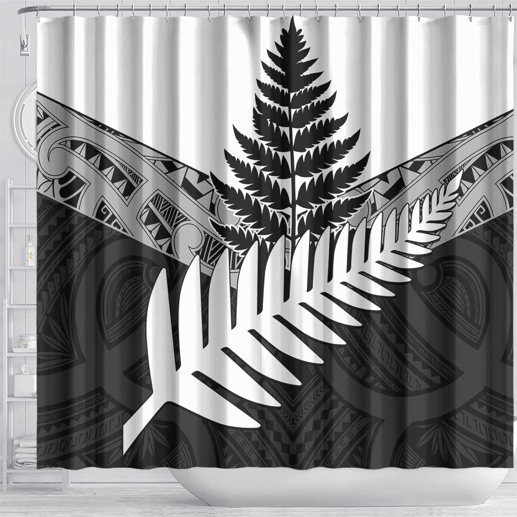 New Zealand Silver Fern Shower Curtain Maori Koru Mixed Taniko Pattern LT9 - Polynesian Pride