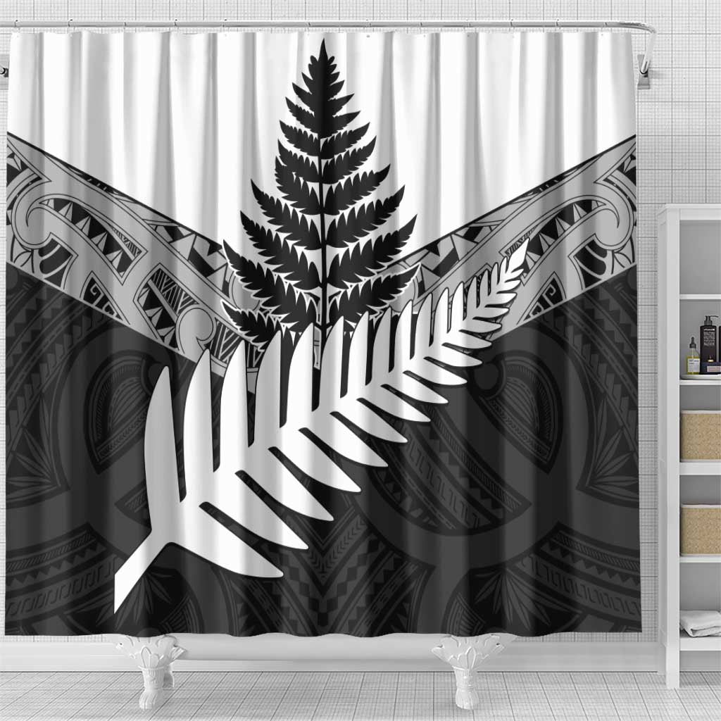 New Zealand Silver Fern Shower Curtain Maori Koru Mixed Taniko Pattern LT9 - Polynesian Pride