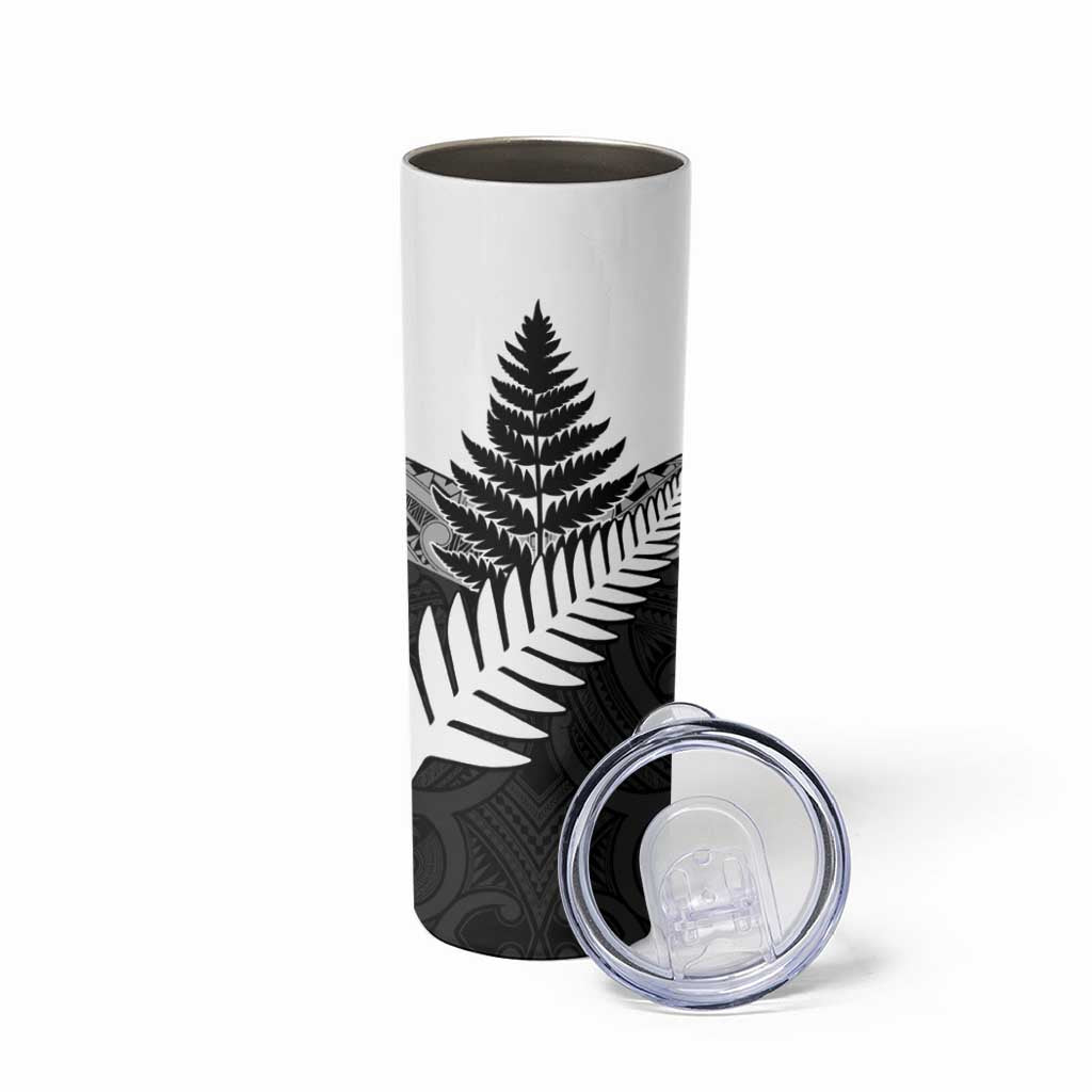New Zealand Silver Fern Skinny Tumbler Maori Koru Mixed Taniko Pattern