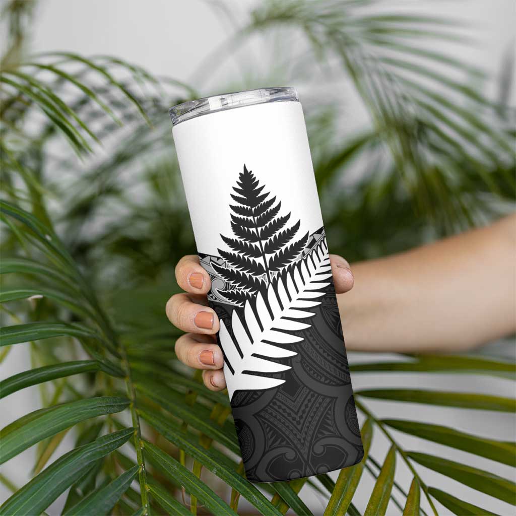 New Zealand Silver Fern Skinny Tumbler Maori Koru Mixed Taniko Pattern
