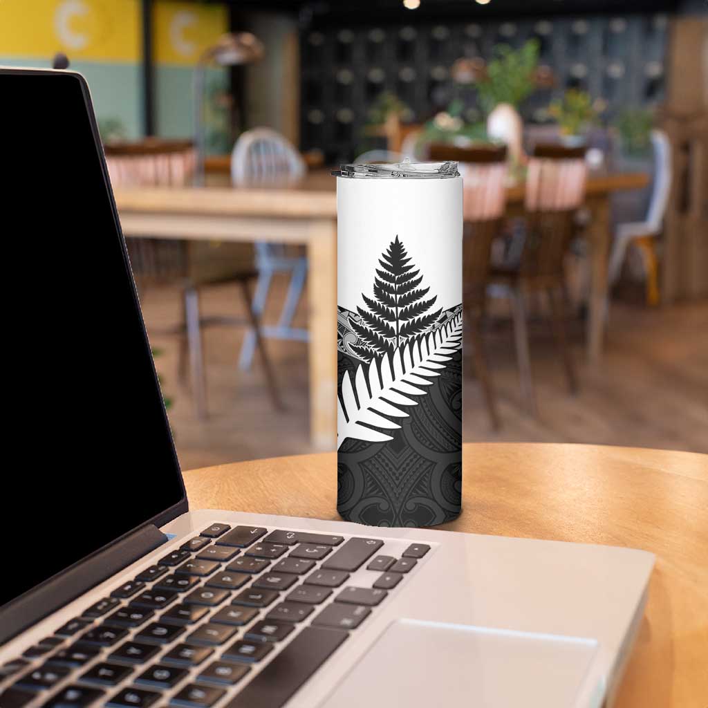 New Zealand Silver Fern Skinny Tumbler Maori Koru Mixed Taniko Pattern