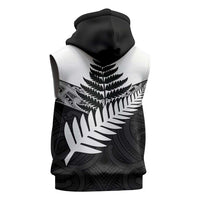 New Zealand Silver Fern Sleeveless Zip Hoodie Maori Koru Mixed Taniko Pattern - Polynesian Pride