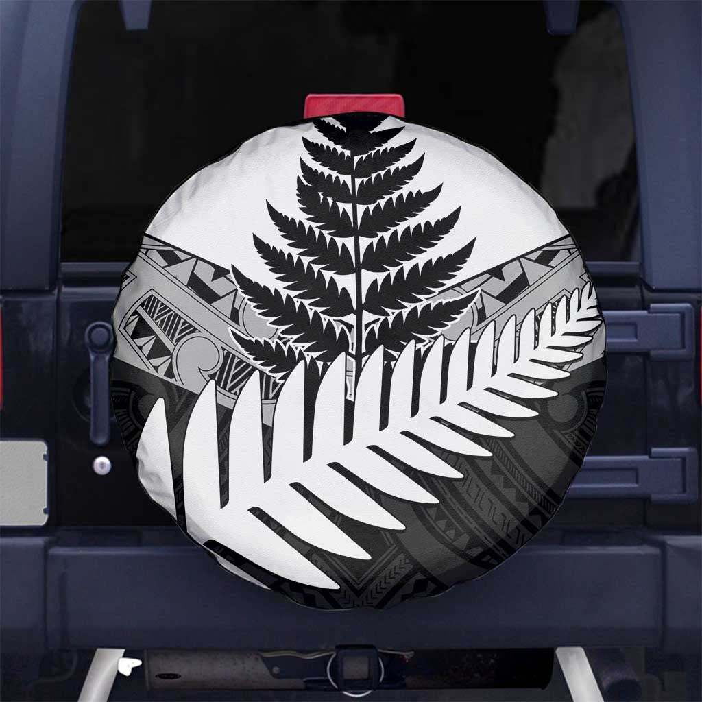 New Zealand Silver Fern Spare Tire Cover Maori Koru Mixed Taniko Pattern