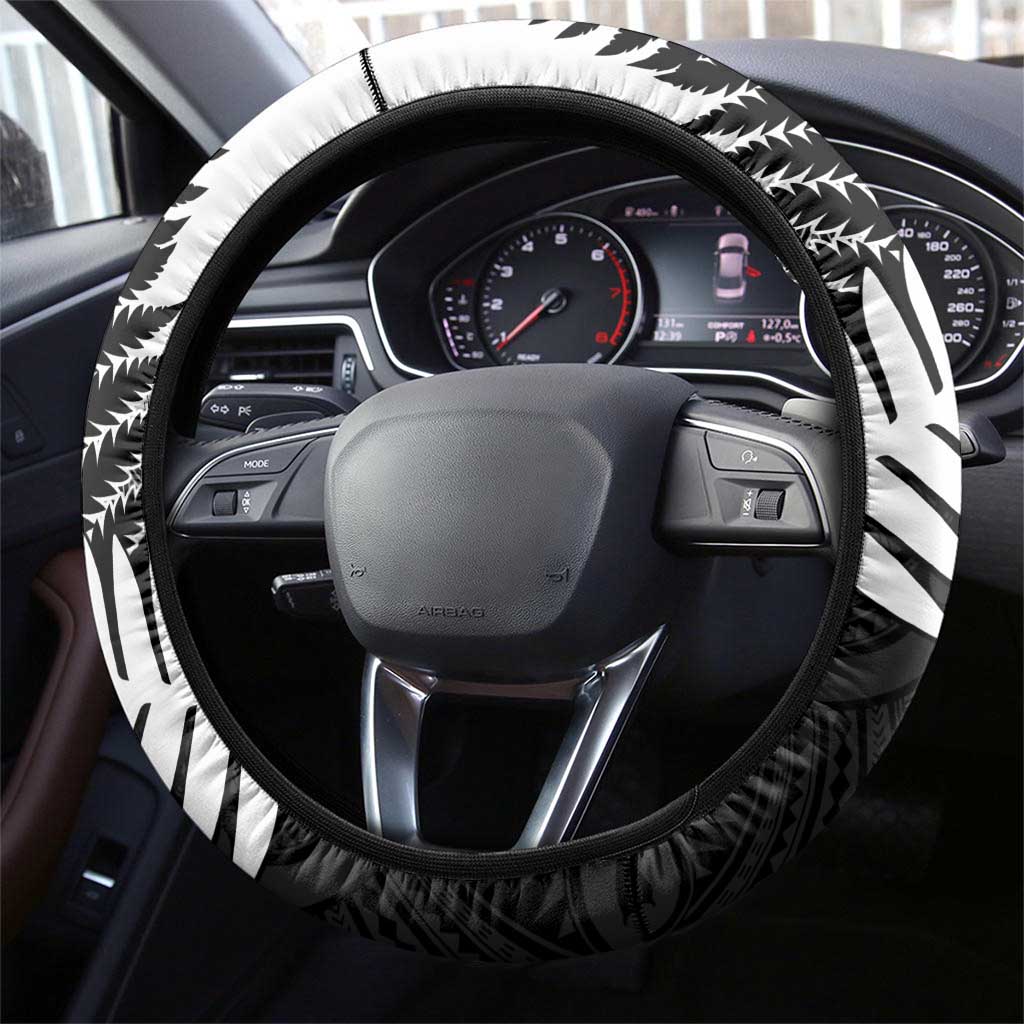 New Zealand Silver Fern Steering Wheel Cover Maori Koru Mixed Taniko Pattern LT9 - Polynesian Pride