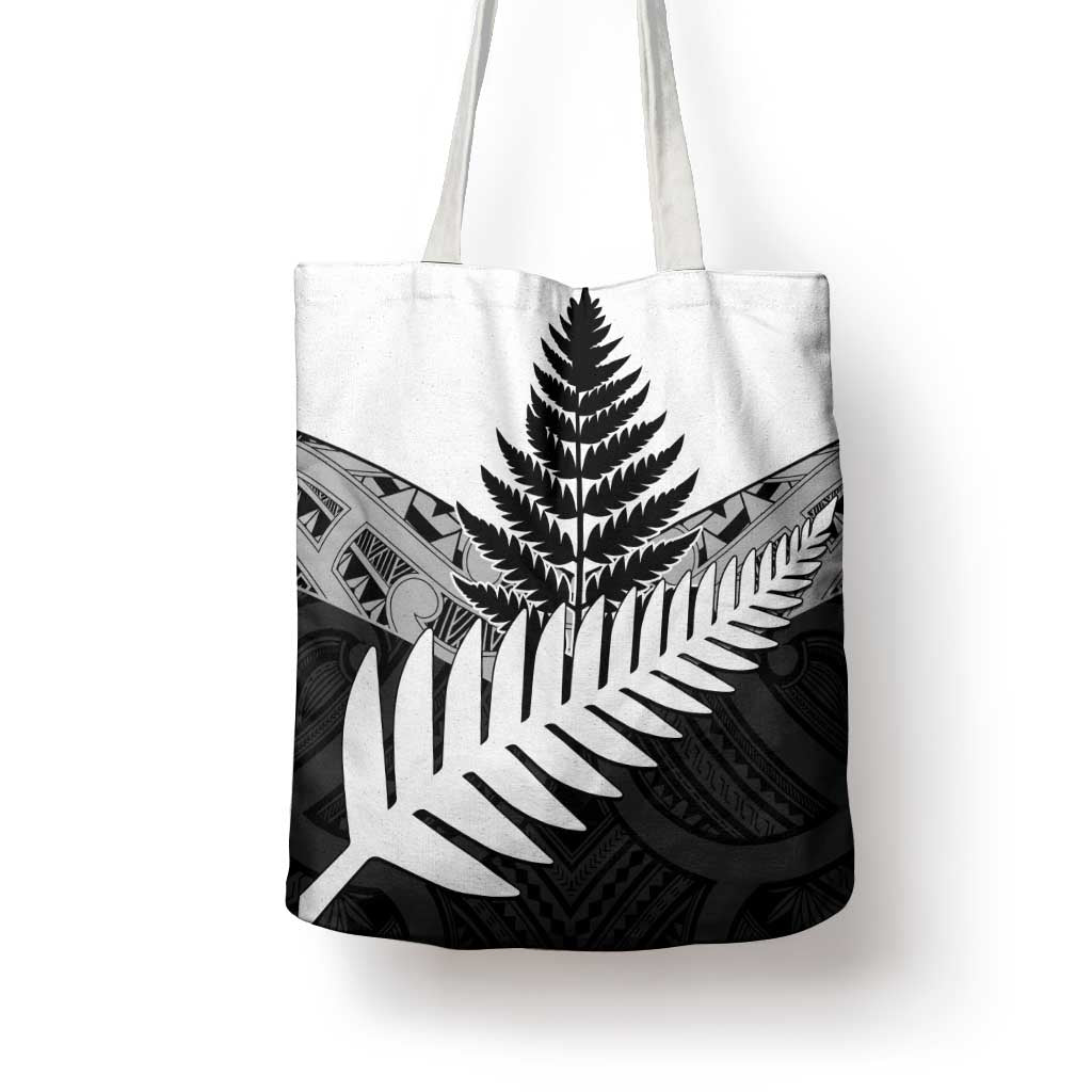 New Zealand Silver Fern Tote Bag Maori Koru Mixed Taniko Pattern - Polynesian Pride
