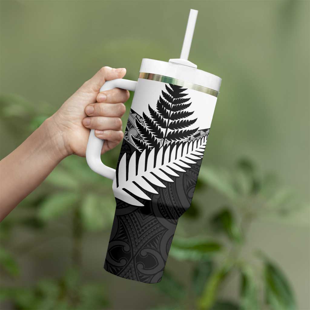 New Zealand Silver Fern Tumbler With Handle Maori Koru Mixed Taniko Pattern