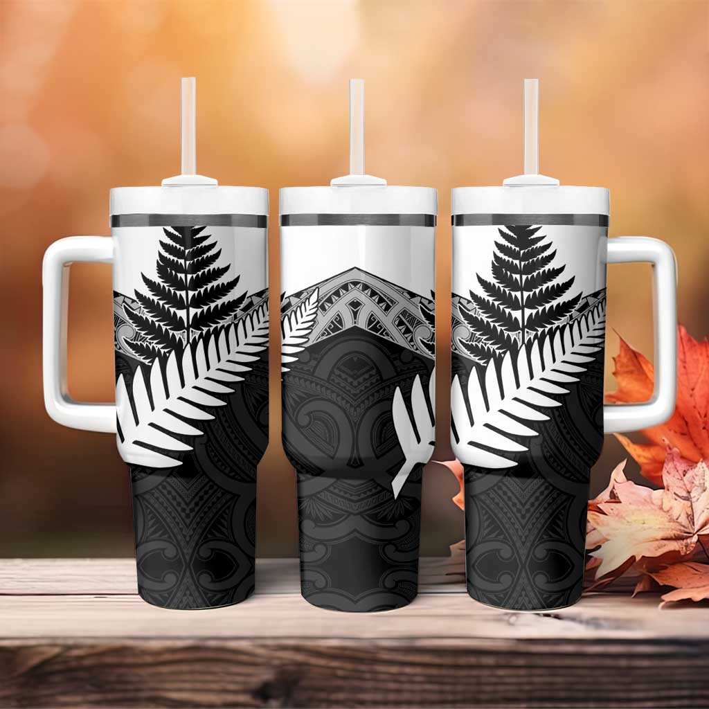 New Zealand Silver Fern Tumbler With Handle Maori Koru Mixed Taniko Pattern