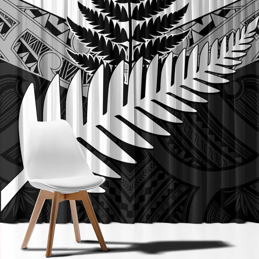 New Zealand Silver Fern Window Curtain Maori Koru Mixed Taniko Pattern