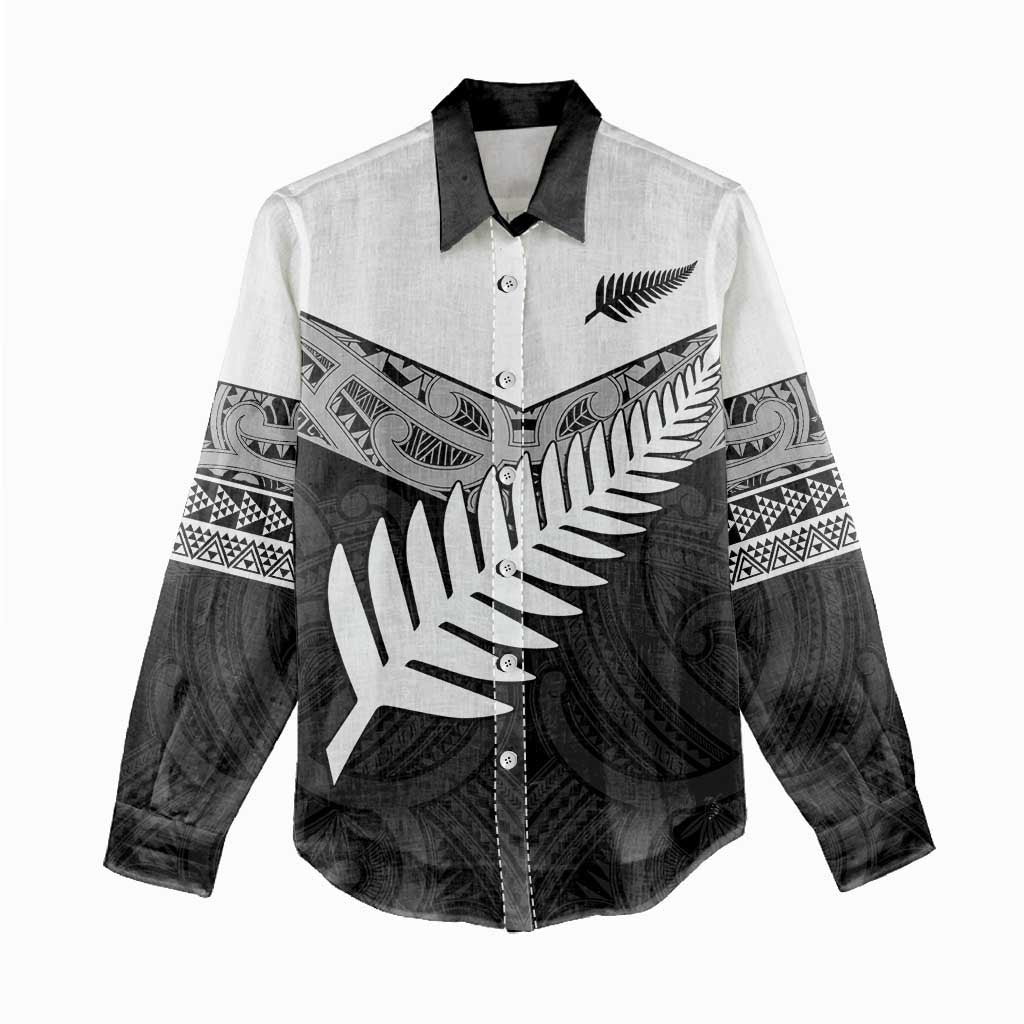 New Zealand Silver Fern Women Casual Shirt Maori Koru Mixed Taniko Pattern
