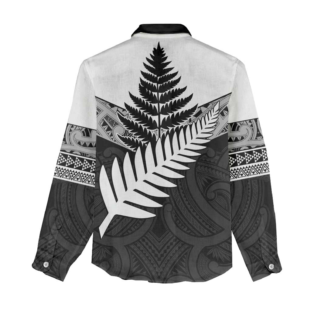 New Zealand Silver Fern Women Casual Shirt Maori Koru Mixed Taniko Pattern