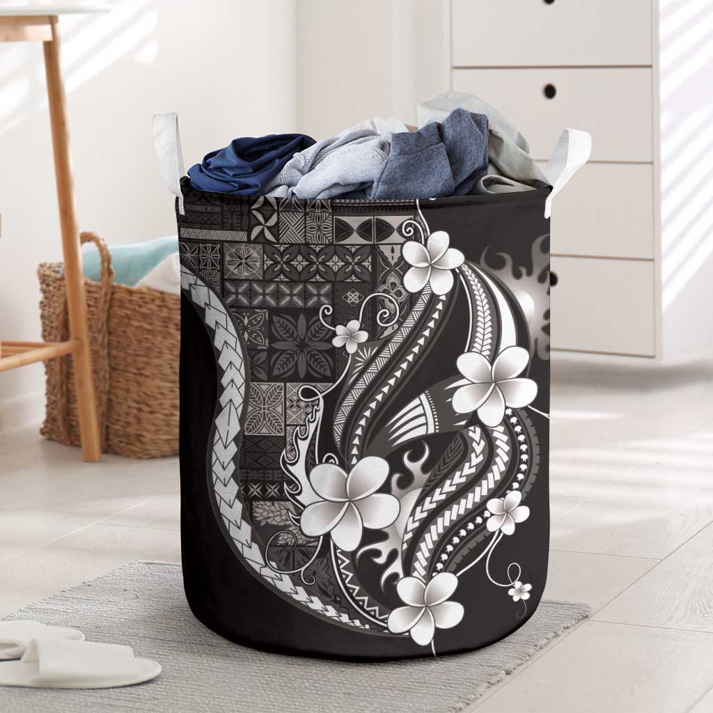 Samoa Siapo Tribal Pattern Laundry Basket Black Polynesian Plumeria Tapa Motif LT9 Black - Polynesian Pride
