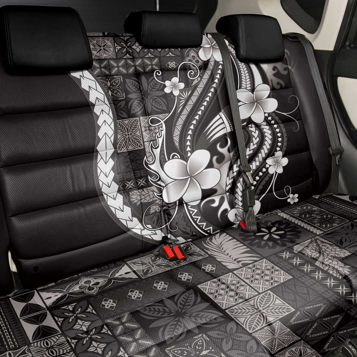 Samoa Siapo Tribal Pattern Back Car Seat Cover Black Polynesian Plumeria Tapa Motif LT9 - Polynesian Pride